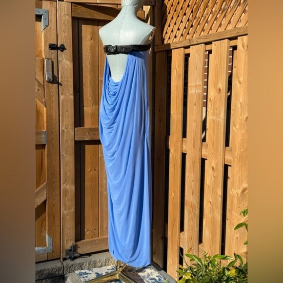 🆕 RAT & BOA 🧿 NWOT Antonie Blue Draped Maxi Dress with Leather Belt, Sz L / XL - Picture 9 of 16
